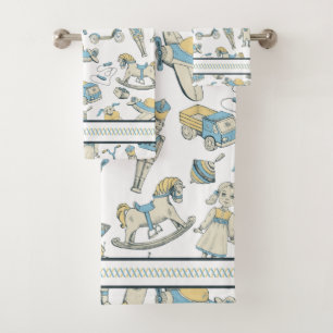 Vintage Toy Pattern Blue/Yellow ID783 Bath Towel Set