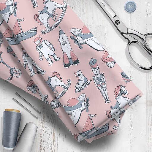 Vintage Toy Pattern Pink/Gray ID783 Fabric
