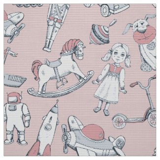 Vintage Toy Pattern Pink/Gray ID783 Fabric