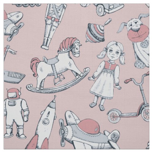 Vintage Toy Pattern PinkGray ID783 Fabric