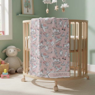 Vintage Toy Pattern Pink/Gray ID783 Fleece Blanket