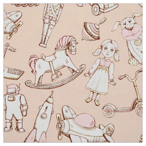 Vintage Toy Pattern PinkYellow ID783 Fabric