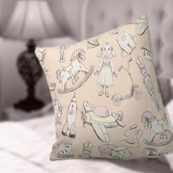Vintage Toy Pattern Pink/yellow Id783 Throw Pillow by arrayforhome at Zazzle