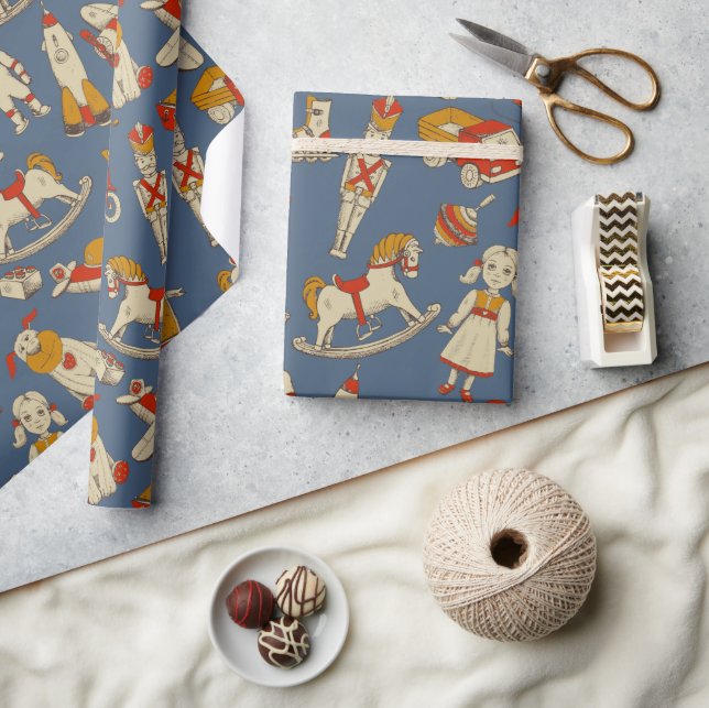 Vintage Toy Pattern Red/Gold ID783 Wrapping Paper (Crafts)