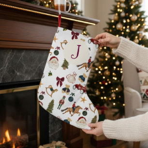 Vintage Toy Pattern Red Truck Christmas Stocking