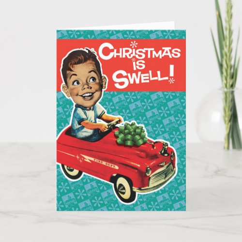 Vintage Toy Pedal Car Retro Christmas Cards