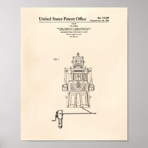 Vintage Toy Robot 1955 Patent Art Old Peper Poster