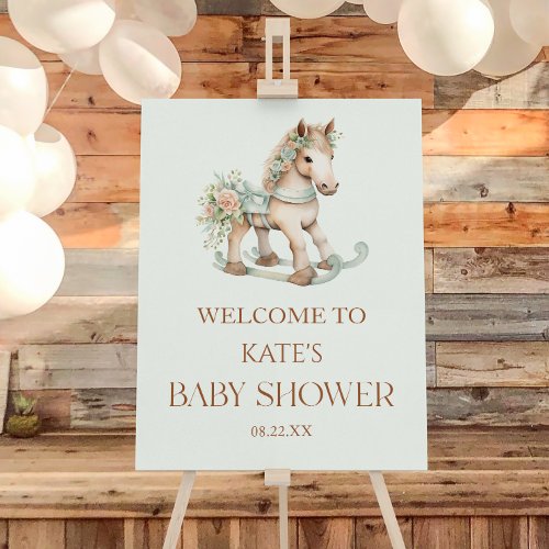 Vintage Toy Rocking Horse Baby Shower Welcome Sign
