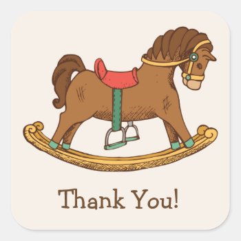 Vintage Toy Rocking Horse Retro Thank You Square Sticker by Card_Stop at Zazzle
