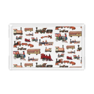 Vintage Toy Train Colorful Trains Pattern Acrylic Tray