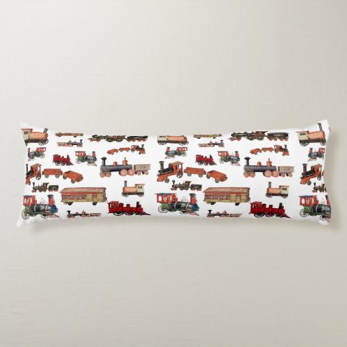 Vintage Toy Train Colorful Trains Pattern Body Pillow