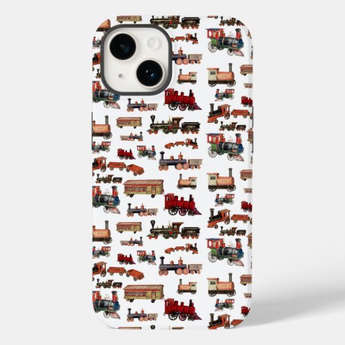 Vintage Toy Train Colorful Trains Pattern Case_Mate iPhone 14 Case