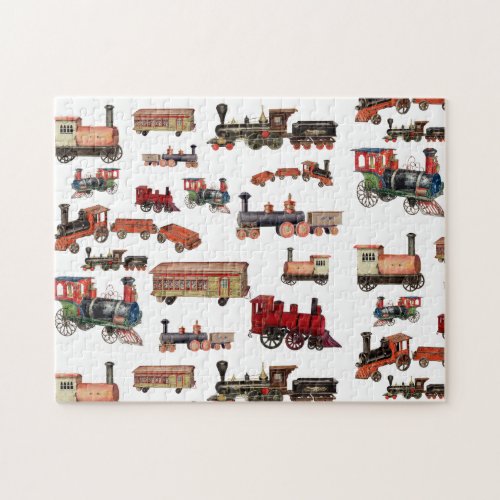 Vintage Toy Train Colorful Trains Pattern Jigsaw Puzzle