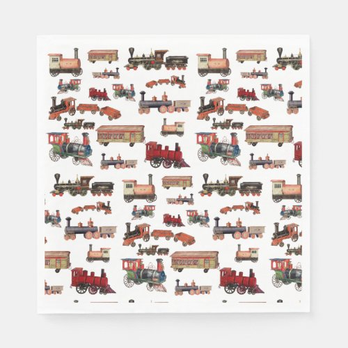 Vintage Toy Train Colorful Trains Pattern Napkins