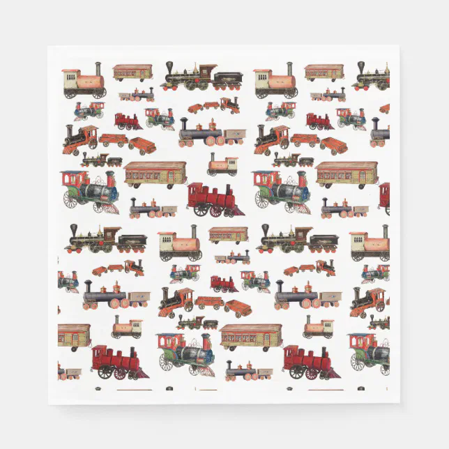 Vintage Toy Train Colorful Trains Pattern Napkins | Zazzle