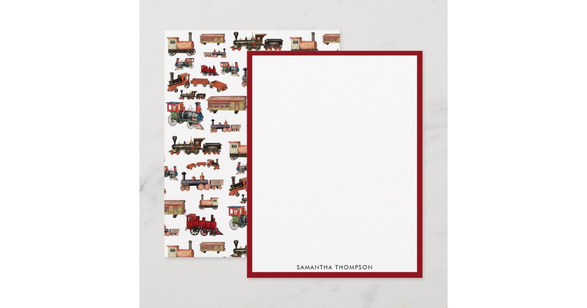 Sticky Notes Train Template Vintage Toy Train Colorful Trains Pattern Note Card | Zazzle