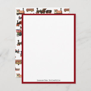Vintage Toy Train Colorful Trains Pattern Note Card