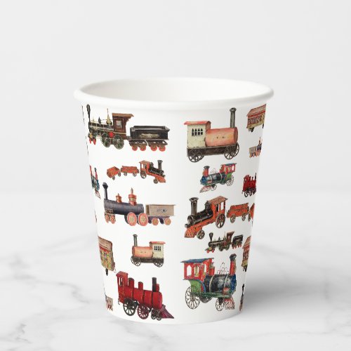 Vintage Toy Train Colorful Trains Pattern Paper Cups