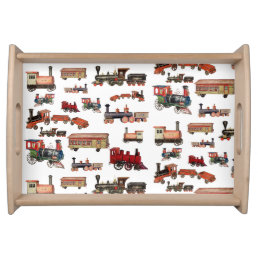 Vintage Toy Train Colorful Trains Pattern Serving Tray