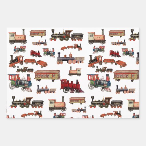 Vintage Toy Train Colorful Trains Pattern Wrapping Paper Sheets | Zazzle
