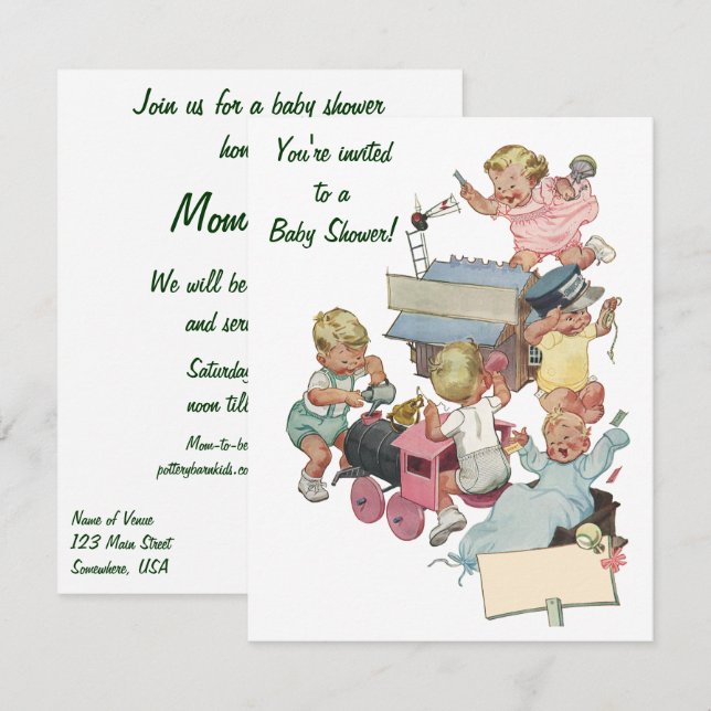 Vintage Toy Trains Baby Shower Invitation (Front/Back)