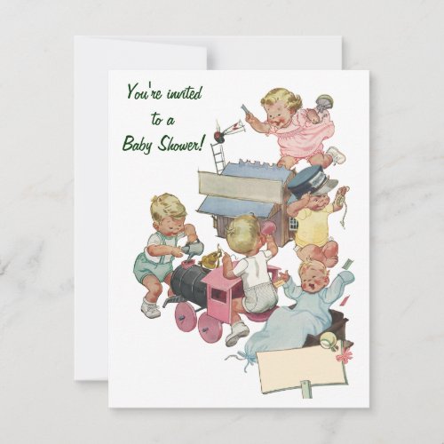 Vintage Toy Trains Baby Shower Invitation