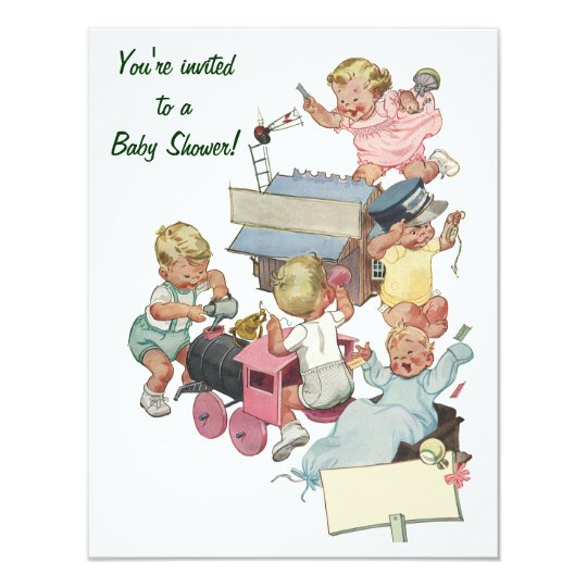Vintage Toy Trains Baby Shower Invitation