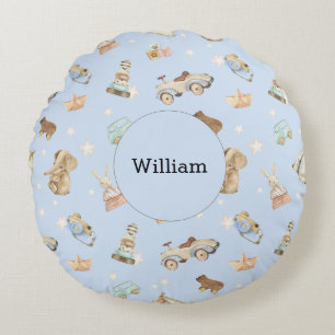 Vintage Toys Baby Boy Nursery Blue Round Pillow