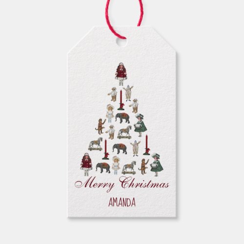 Vintage Toys Christmas Tree Red Calligraphy Gift T Gift Tags
