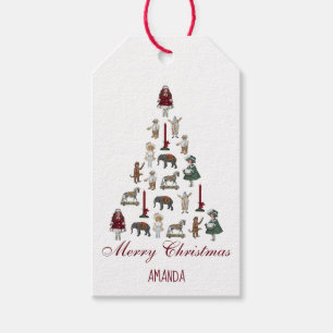 Vintage Toys Christmas Tree Red Calligraphy Gift T Tags