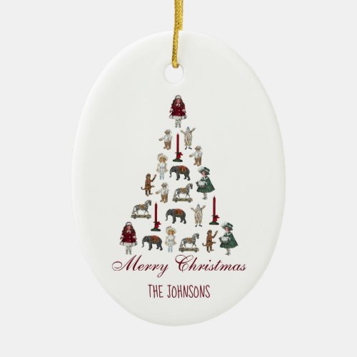 Vintage Toys Christmas Tree Red Script Photo  Cera Ceramic Ornament