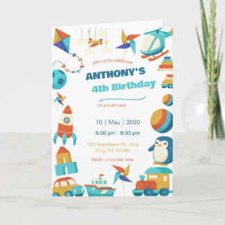 Vintage Toys Kite Rocket Train Kids Birthday Card
