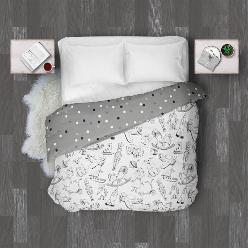 Vintage Toys  Polka Dots BlackWhite ID783 Duvet Cover