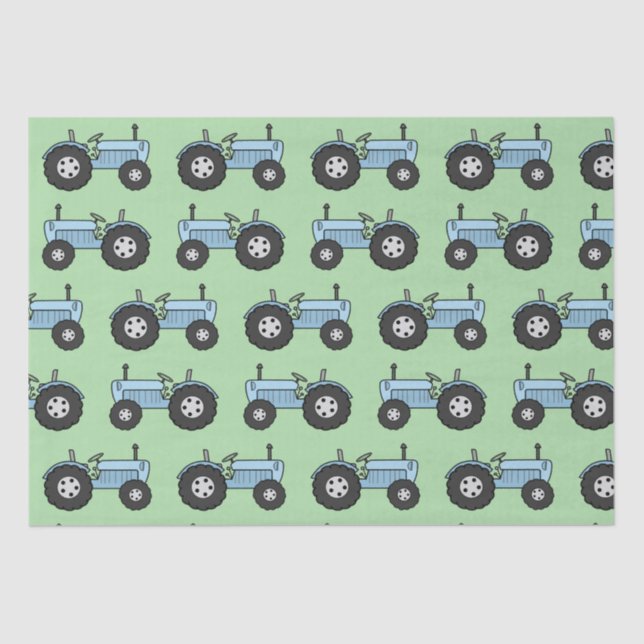 Vintage Tractor Blue Wrapping Paper (Front)