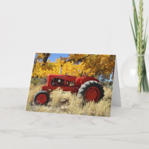 Vintage Tractor in Autumn Landscape Greeting Card