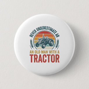 Vintage Tractor Old Man Quote Shirt Design_1 Button