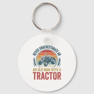 Vintage Tractor Old Man Quote Shirt Design_1 Keychain