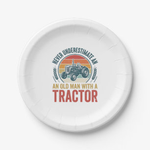 Vintage Tractor Old Man Quote Shirt Design_1 Paper Plates