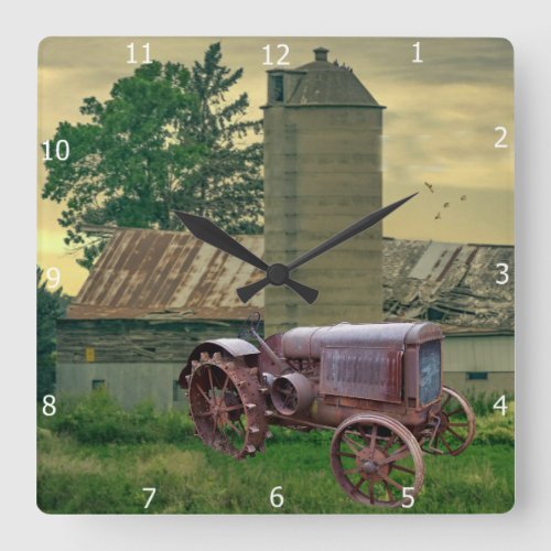 VINTAGE TRACTOR SQUARE WALL CLOCK