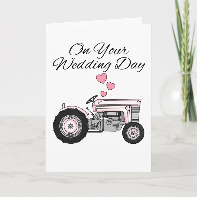 Vintage Tractor Wedding Card Farmers Farming (Front)