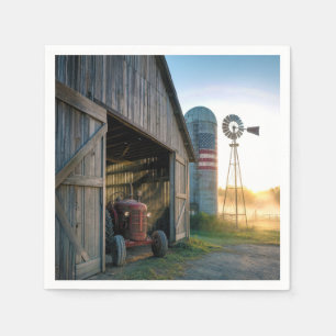 Vintage Tractor with Windmill and Silo Napkins