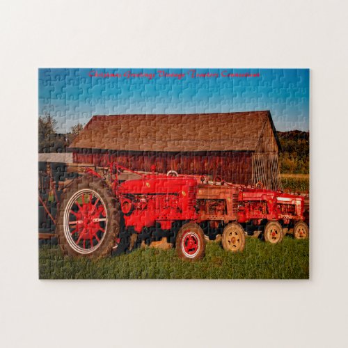 Vintage Tractors Christmas Greetings Jigsaw Puzzle