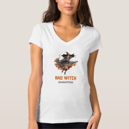 Vintage tradition watercolor Halloween bad witch T_Shirt
