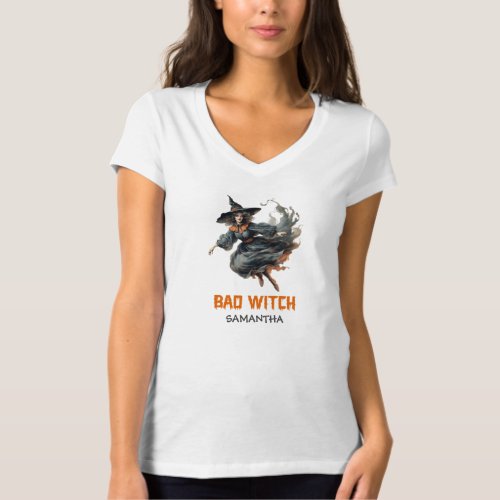 Vintage tradition watercolor Halloween bad witch T_Shirt