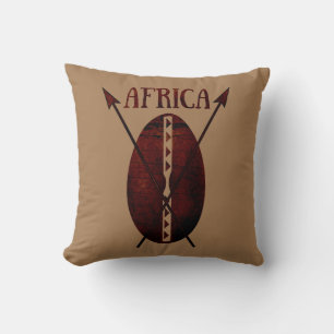 Vintage traditional African shield spear afro art Throw Pillow
