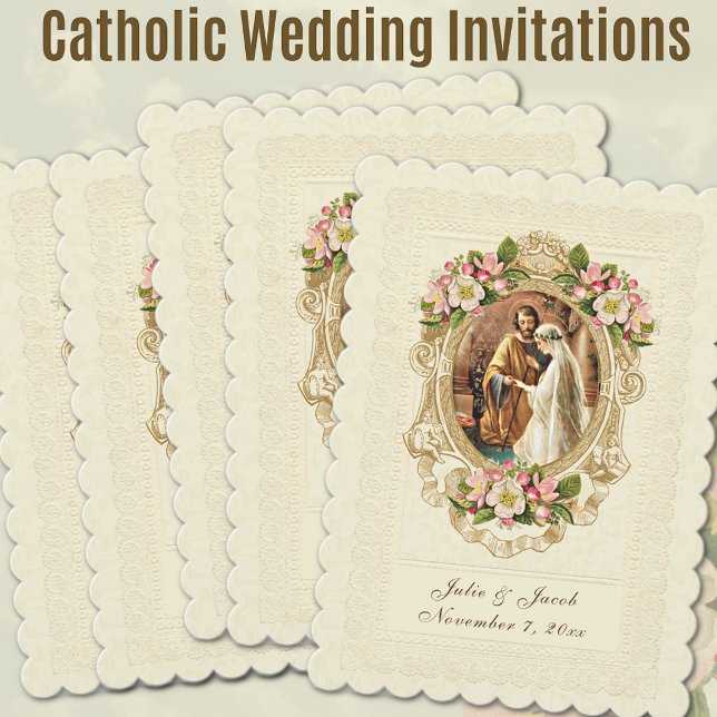 Vintage Traditional Catholic Church Wedding Invitation (Traditional Catholic Vintage Lace Wedding Invitations)