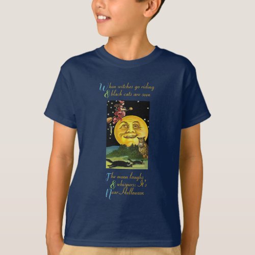 Vintage Traditional Halloween Poem Man in The Moon T_Shirt