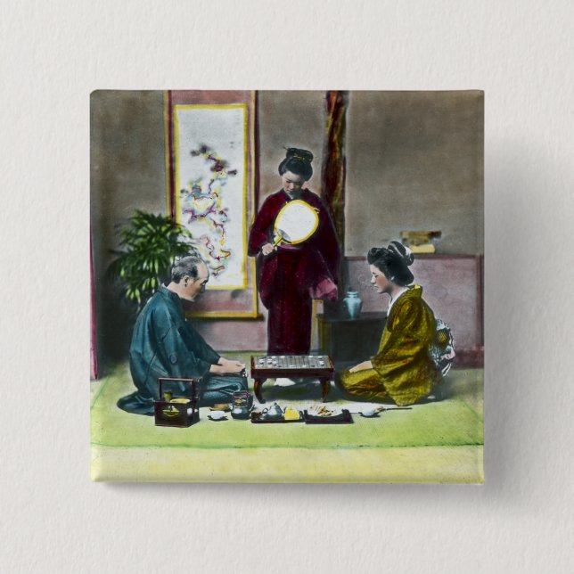 Vintage Traditional Japanese Mahjong 麻雀 Button (Front)