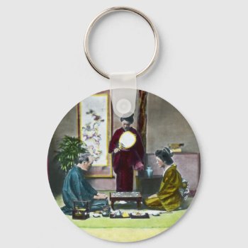Vintage Traditional Japanese Mahjong 麻雀 Keychain by scenesfromthepast at Zazzle