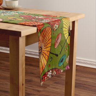 Vintage Traditional Japanese Paper Print Short Table Runner